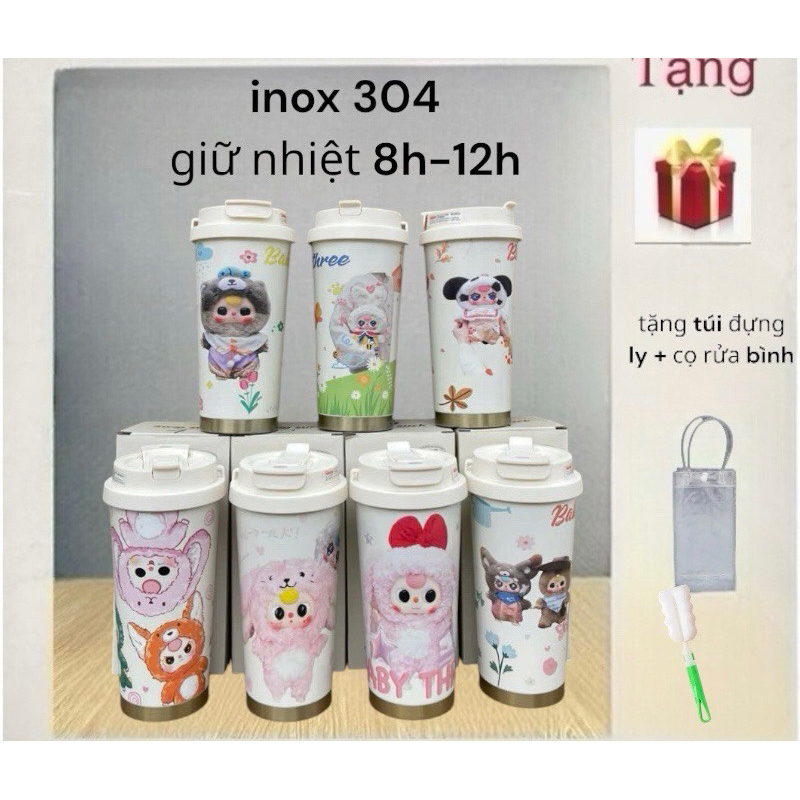 Bình giữ nhiệt coffe dung tích 500ml hình hoạt hình, bb three siu đáng iu