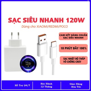 BỘ SẠC NHANH TURBO MI 120W gồm củ rời 120W cổng ra USB và dây cáp sạc cổng Type C
