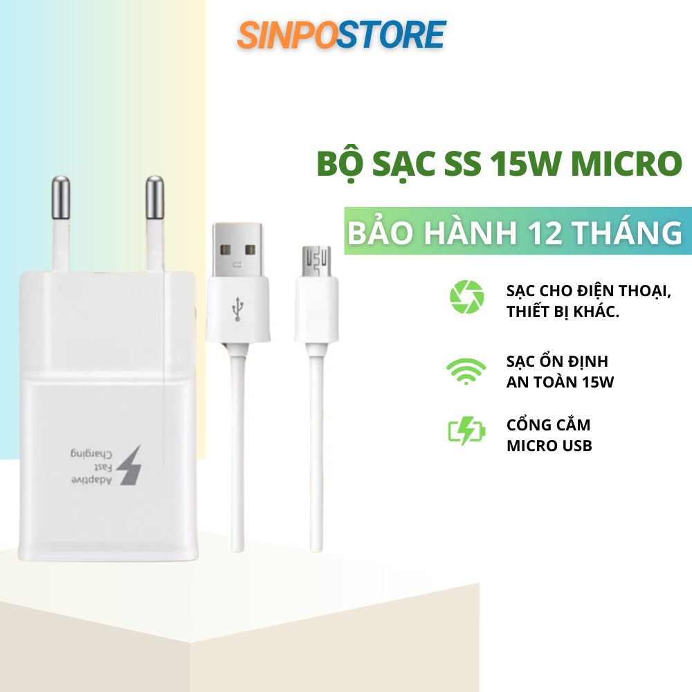 Bộ Sạc SS 15W Micro USB Củ Sạc và Dây Cáp Sạc Cho Điện Thoại/Sạc Dự Phòng/Các Thiết Bị