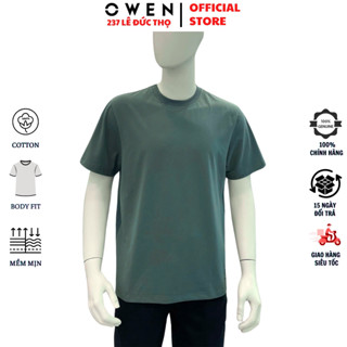 Áo thun nam  cổ tròn OWEN TSN253670 phông Tshirt vải cotton cao cấp màu xanh mềm mát phom body fit tôn dáng