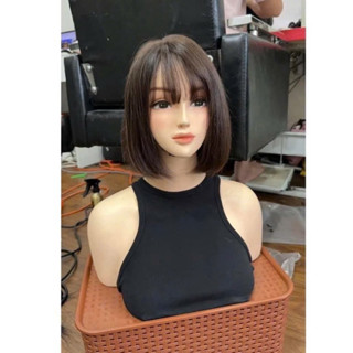  Tóc giả trung niên Shop Tóc Anh Quân,Tóc giả nữ làm từ tóc thật 100% màu đen tự nhiên ngắn ngang vai 
