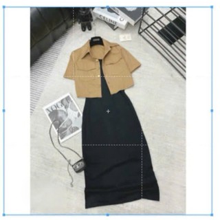 Đầm body kèm áo khoác thời trang nữ dự tiết chất liệu thun gân cổ dây không tay dáng váy ôm dài maxi tôn dáng trẻ trung