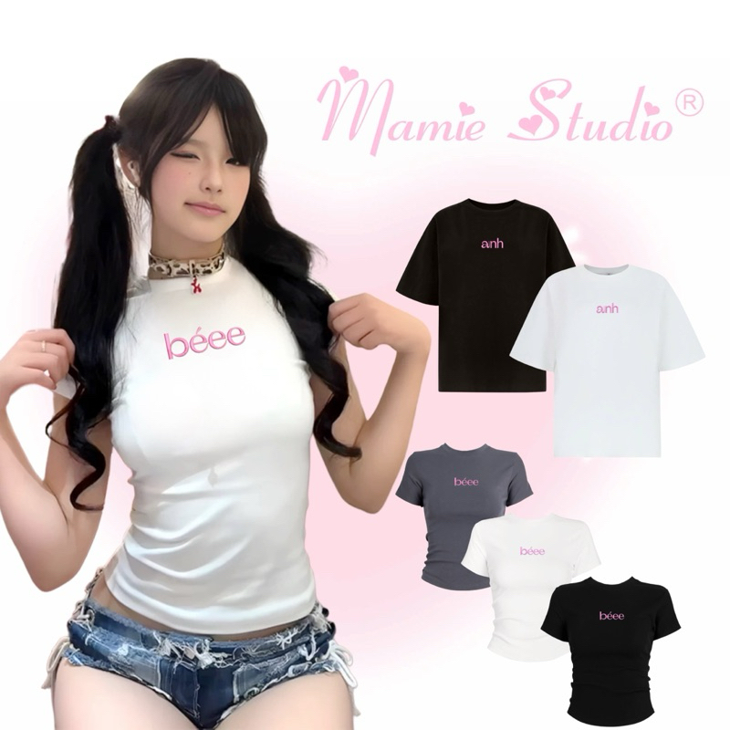 Áo thun cặp thêu chữ BÉEE cho nam nữ form rộng chất cotton mỏng nhẹ. Clothingforgirl x MaMie Studio