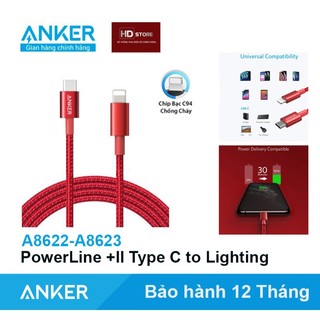 Dây sạc nhanh anker bọc dù powerline + ii type c to lighting sạc nhanh pd 20w - a8622 a8623 dài 1 mét 2 mét hd store