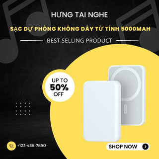 Pin Sạc Dự Phòng Không Dây Từ Tính 5000mAh, Lực Hút Mạnh Sạc Nhanh Chuẩn PD Không Nóng Máy Lỗi 1 Đổi 1
