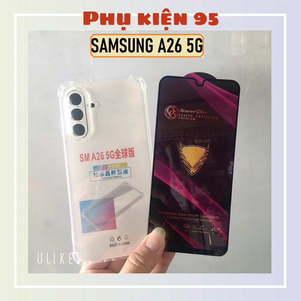 Ốp lưng và cường lực Samsung Galaxy A26 5G - Loại trong suốt chống sốc 4 góc