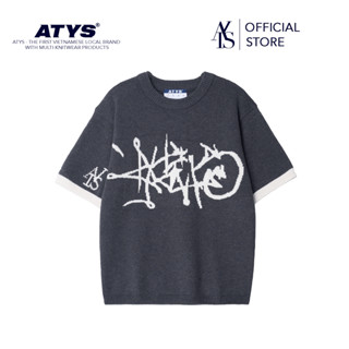  Áo ATYS® GRAFFITI LOGO KNIT COTTON T-SHIRT  XÁM  