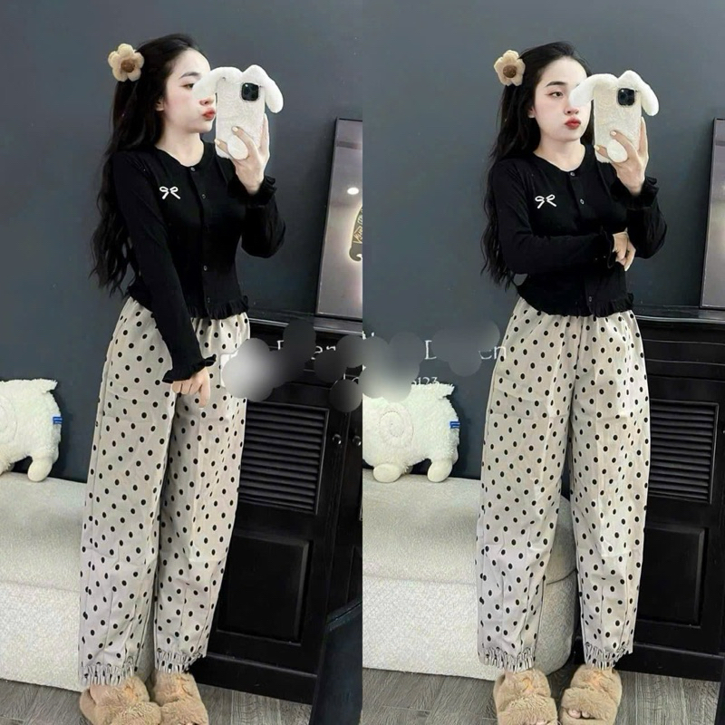 Set Bộ Tăm Lạnh Hình In Quần Baggy Ba Màu - HN CLOSET