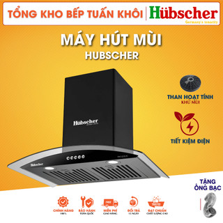 Máy hút mùi kính cong Hubscher 2219 mới 2025 - 70cm, công suất 1200m3/h, lưới thanh inox, có tự khử