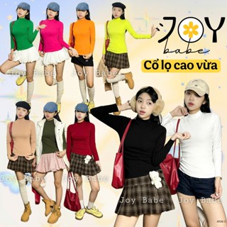 Áo thun cổ lọ tay dài JOY BABE cotton 100% áo thu đông nữ cổ cao đồ đi đà lạt style trơn D ATOD 3