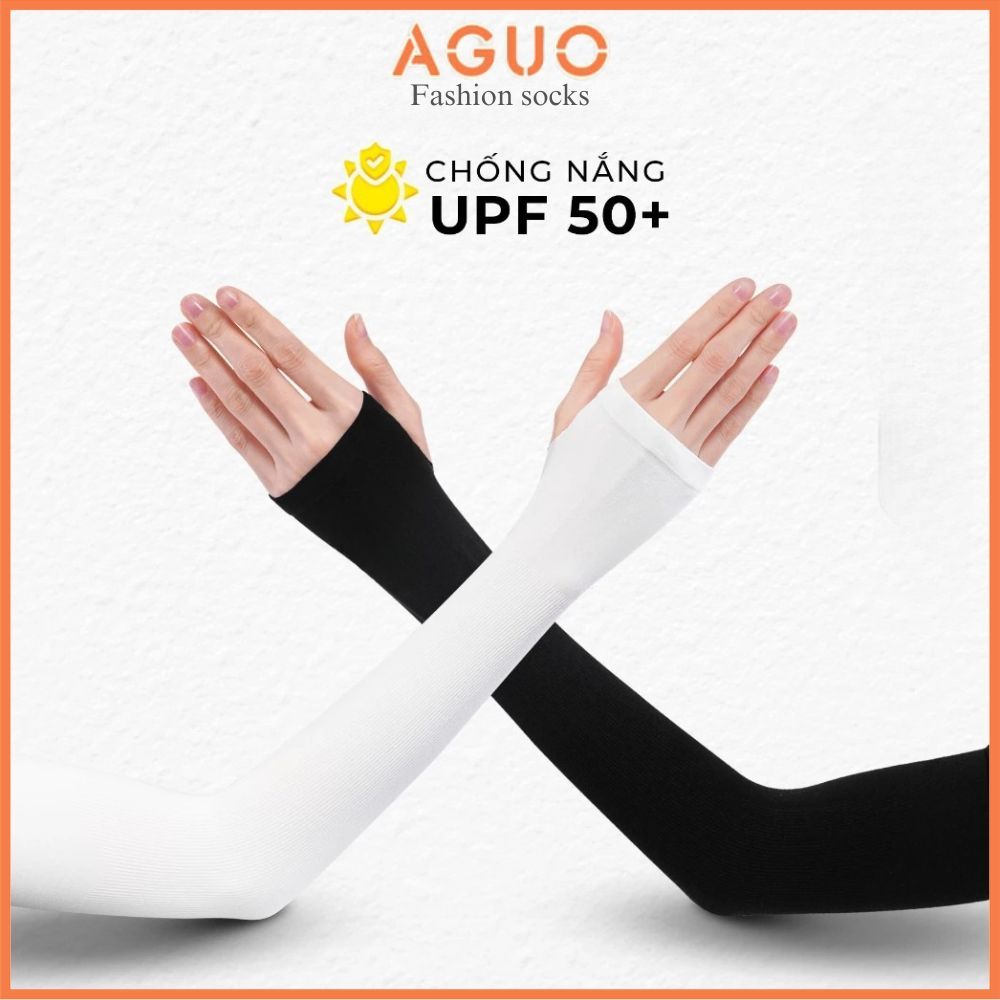 Găng tay chống nắng, tia UV có xỏ ngón cái, chất liệu thun lạnh mịn màng co giãn 4 chiều - Aguo Shop