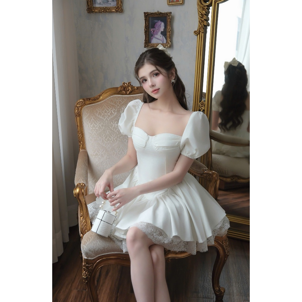 Váy trắng ngắn xòe bồng bềnh, có gọng định hình form - Merida Dress - APRILLE