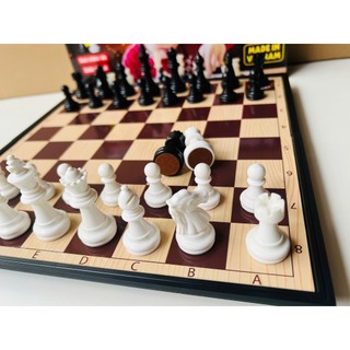   Tặng 2 Hậu  Bộ Cờ Vua Nam Châm Cao Cấp - Bàn Cờ Nhựa Vân Gỗ Nâu 32x32 cm 