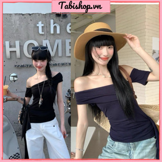 Áo thun nữ lệch vai buộc nơ tay TABISHOP Áo kiểu nữ ôm body tôn dáng màu trắng đen dễ phối đồ sang chảnh(07)