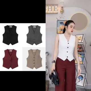 T170 - Áo gile có lót dây rút sau lưng fom ôm tôn dáng chất cotton Hàn Mộc She