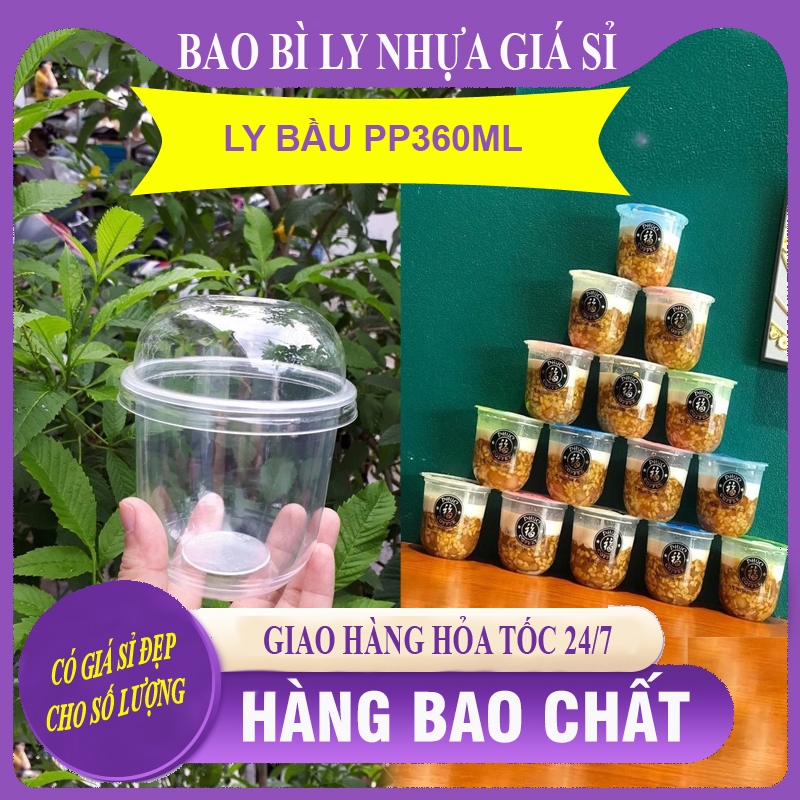 Lốc 50 Ly Đáy Bầu 360ML Nhựa PP, Trong suốt, Trơn, Dày Dặn.
