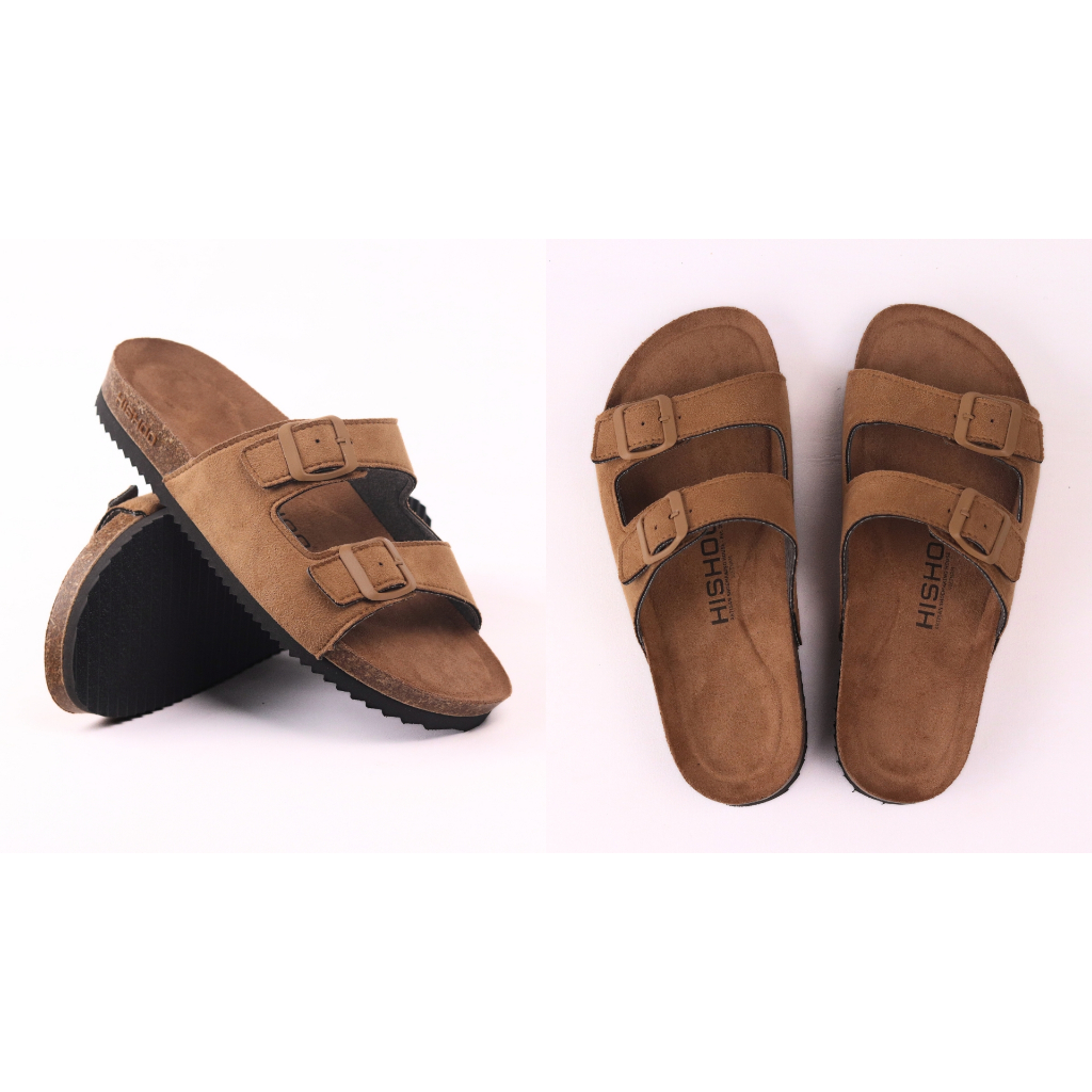 Dép đế trấu birken nam nữ unisex quai ngang 2 khoá da lộn premium đi học công sở bigsize chính hãng Hishoo VNXK H093 | BigBuy360 - bigbuy360.vn