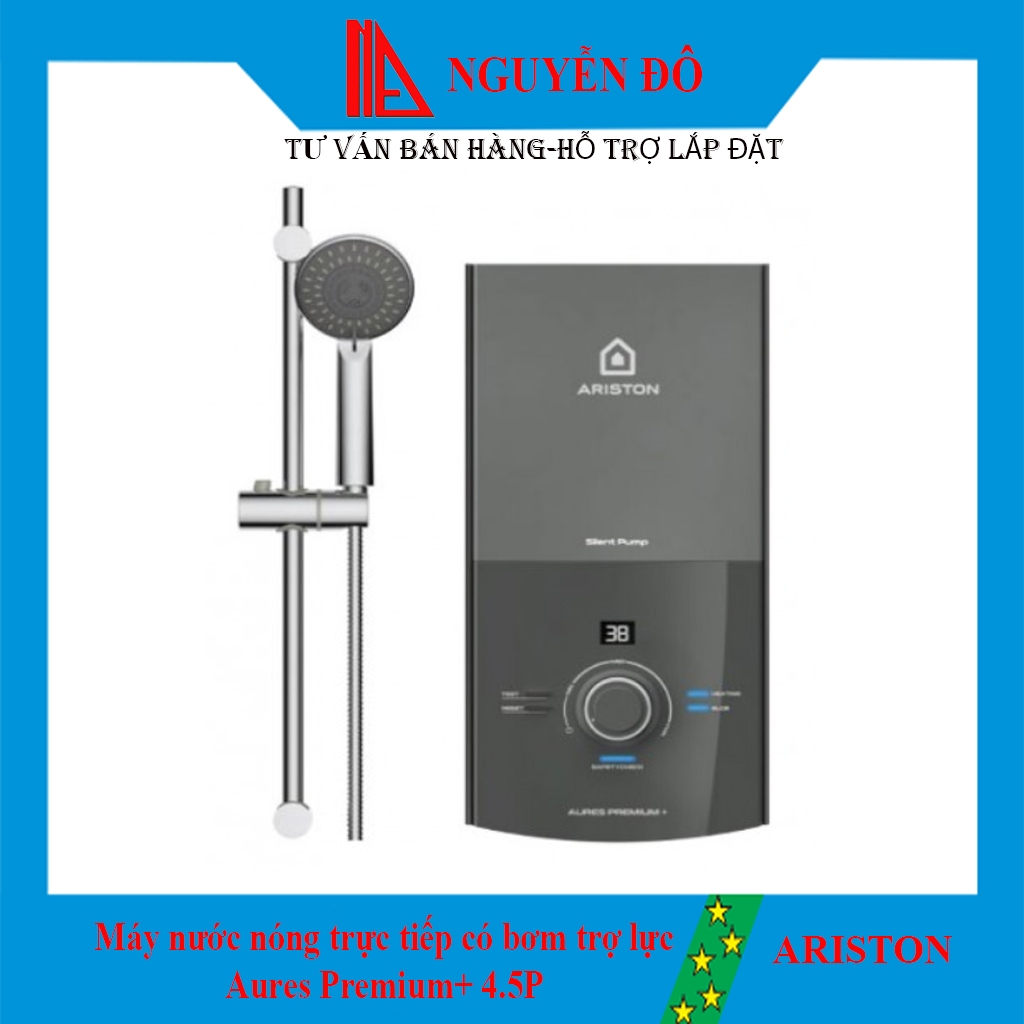 Máy nước nóng trực tiếp Ariston Aures Premium+ 4.5 Dòng Cao Cấp màn hình Led hiển thị nhiệt độ, vòi sen 5 chế độ phun