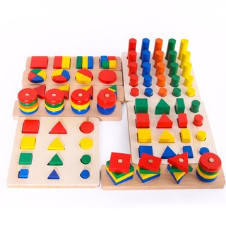 Bộ giáo cụ montessori 8 món bằng gỗ, đồ chơi gỗ an toàn cho bé