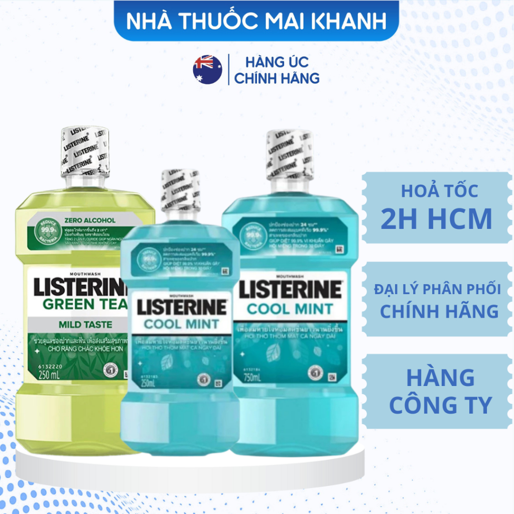 Nước Súc Miệng Listerine Cool Mint & Green Tea Zero Alcohol Mouthwash Ngừa Sâu Răng Giữ Hơi Thở Thơm