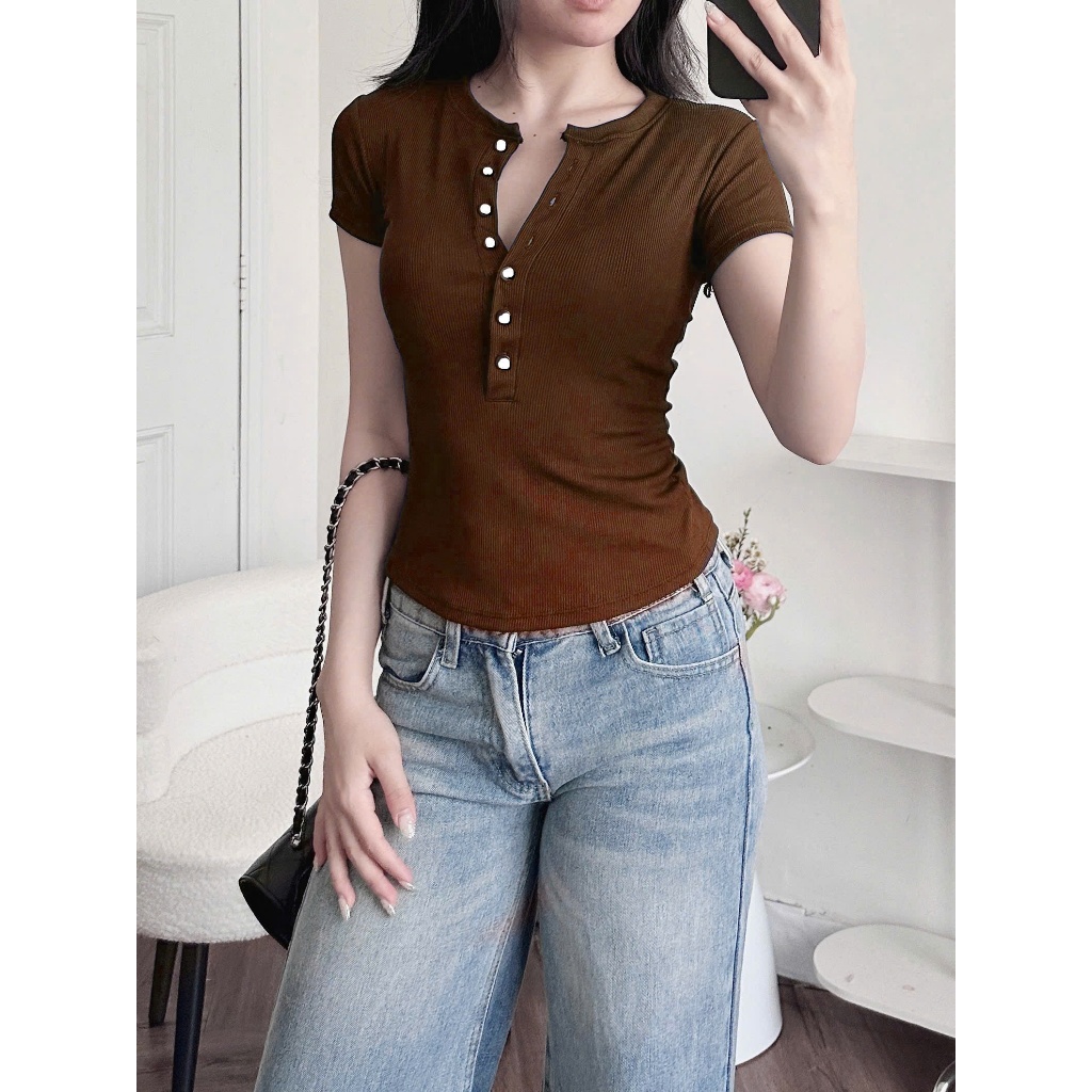 Áo thun ôm nữ tay ngắn dáng ôm thun gân YUMI BÁN SỈ Áo babytee | BigBuy360 - bigbuy360.vn