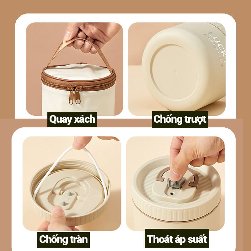 Hộp Đựng Cơm Giữ Nhiệt Lucky INOX 304 - Dung tích 1L - 2L Tặng kèm túi và Hộp dụng cụ ăn | BigBuy360 - bigbuy360.vn