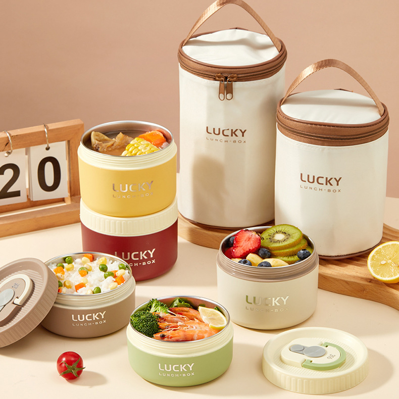 Hộp Đựng Cơm Giữ Nhiệt Lucky INOX 304 - Dung tích 1L - 2L Tặng kèm túi và Hộp dụng cụ ăn | BigBuy360 - bigbuy360.vn