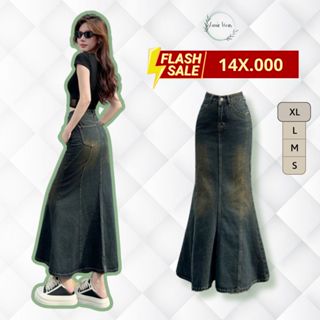 [LOẠI 1] Chân váy jean đuôi cá dáng dài cạp cao, Chân váy jean xòe kiểu dáng thanh lịch quyến rũ A35