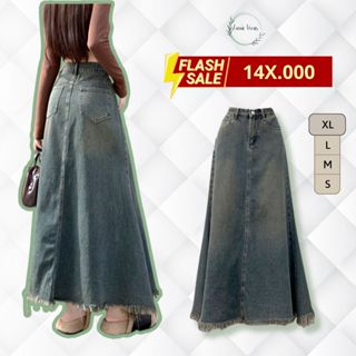 [LOẠI 1] Chân váy jean đuôi cá cạp cao, chân váy jean xòe dáng dài tua rua, chân váy jean thanh lịch A34