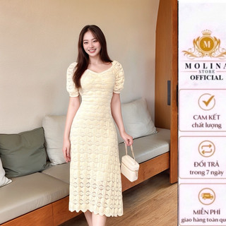 Đầm Xoè Thun Tay Phồng Thiết Kế Molina, Lên Dáng Dịu Dàng, Điệu Đà, Phù Hợp Đi Làm, Đi Chơi, Đi Tiệc