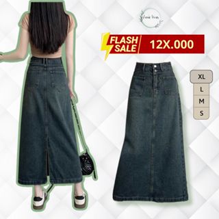 [LOẠI 1] Chân váy jean nữ dáng dài chữ A, chân váy bò cạp cao sẻ sau phối túi trước tôn dáng thanh lịch A43