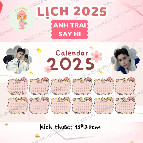 Sét 4 Lịch 2025 để bàn Anh Trai Say Hi size 13*20cm, trang trí decor bàn học