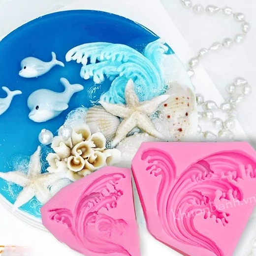 Combo 2 khuôn silicon ngọn sóng biển làm bánh sóng lên cao