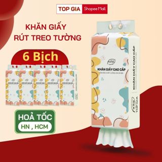 Khăn giấy rút Top Gia Thùng 6 bịch treo tường đa sắc 1280 tờ, dập vân 4D, siêu dai và mềm mịn