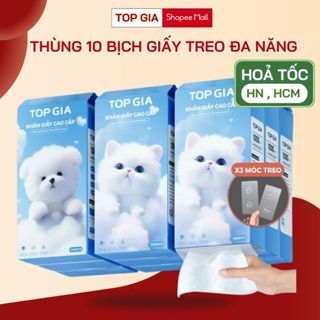 Thùng 10 bịch giấy treo đa năng GiaGia Top Gia, Khăn rút vệ sinh treo tường 4 lớp, bịch 1000 tờ