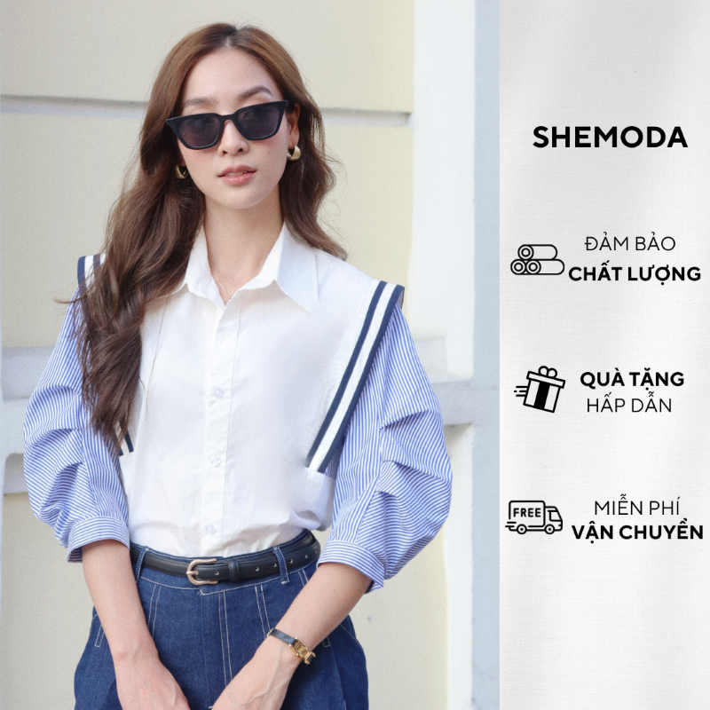 Áo Sơ Mi Nữ Tay Phồng SHEMODA Fix Box Pleated Shirt Chất Liệu Cao Cấp, Áo Sơ Mi Công Sở Nữ Xếp Ly