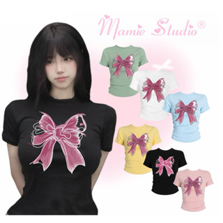 Áo thun in hình nơ MaMie form ôm body cho nữ, baby tee đủ màu chất cotton co giãn thoải mái.