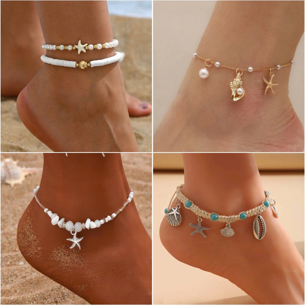 ( SẴN SHIP - SHEIN ) Vòng lắc dây đeo CHÂN đi biển họa tiết ốc sao đá cá tính