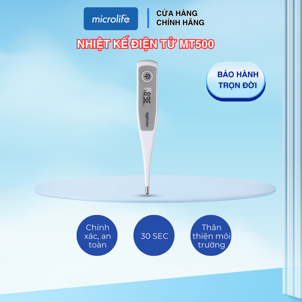 Nhiệt kế điện tử kẹp nách MICROLIFE MT500 an toàn khi sữ dụng và có thể thay pin, bảo hành trọn đời