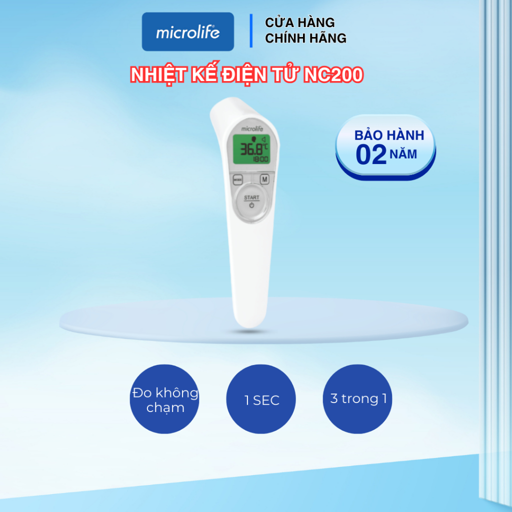Nhiệt kế điện tử hồng ngoại đo trán MICROLIFE NC 200 Nhỏ Gọn, đo thân nhiệt cho người lớn và trẻ em