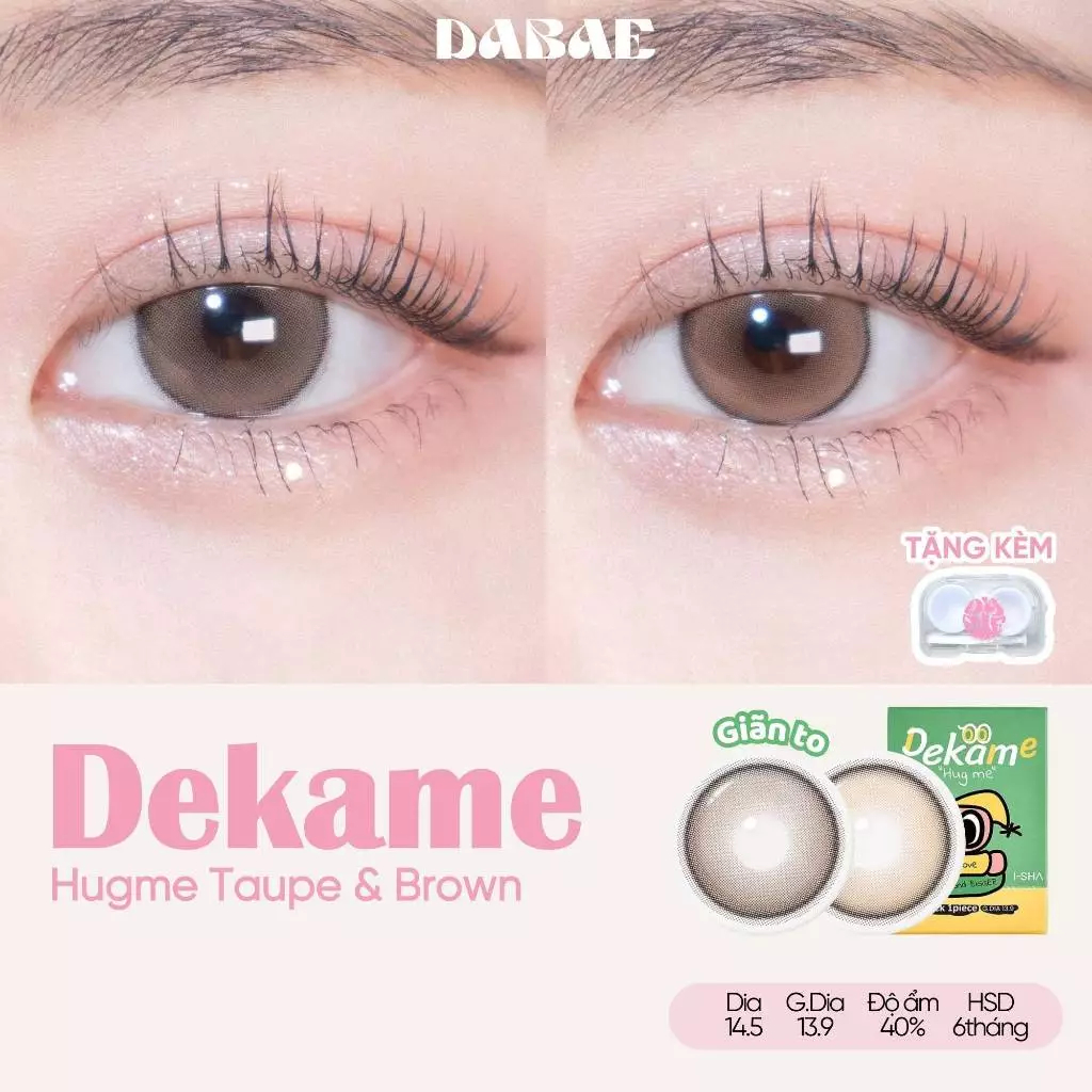 Lens giãn tròng DEKAME BROWN/TAUPE mắt màu nâu tự nhiên có viền I-SHA DIA 14.5mm độ cận 0-8 DABAE