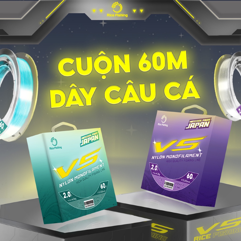 Cuộn 60m dây câu cá cước trục, cước thẻo V5 Rice Fishing câu cá tổng hợp DC-25