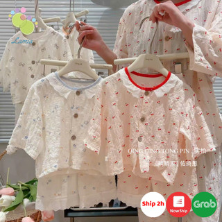 Bộ đồ dài tay mỏng cho bé gái mặc hè thu kiểu dáng đáng yêu phong cách Hàn Quốc 02BDT