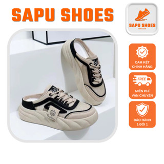 Giày Sục Thể Thao Nữ FILA, Dép Sục Nữ, Giày Đạp Gót Đế Độn Cao 4Cm Chất Da Phối Vải Lưới Thoáng Khí