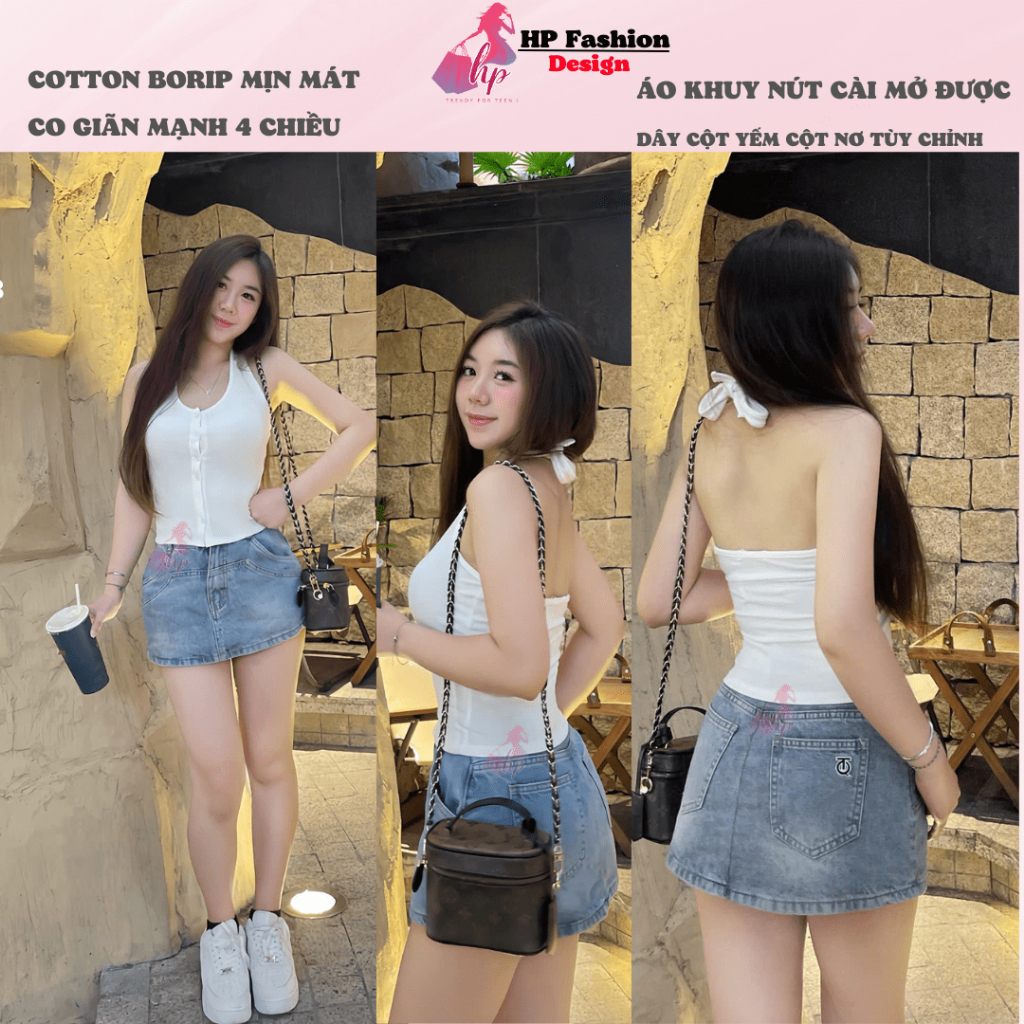 [XẢ KHO TẾT]Áo ba lỗ cột dây yếm sau hở lưng mùa hè không mút, áo kiểu nữ trơn basic cao cấp cài cúc ôm chiết HP33 | BigBuy360 - bigbuy360.vn