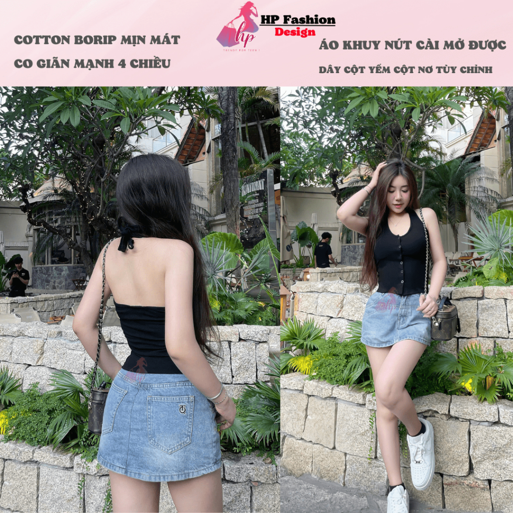 [XẢ KHO TẾT]Áo ba lỗ cột dây yếm sau hở lưng mùa hè không mút, áo kiểu nữ trơn basic cao cấp cài cúc ôm chiết HP33 | BigBuy360 - bigbuy360.vn
