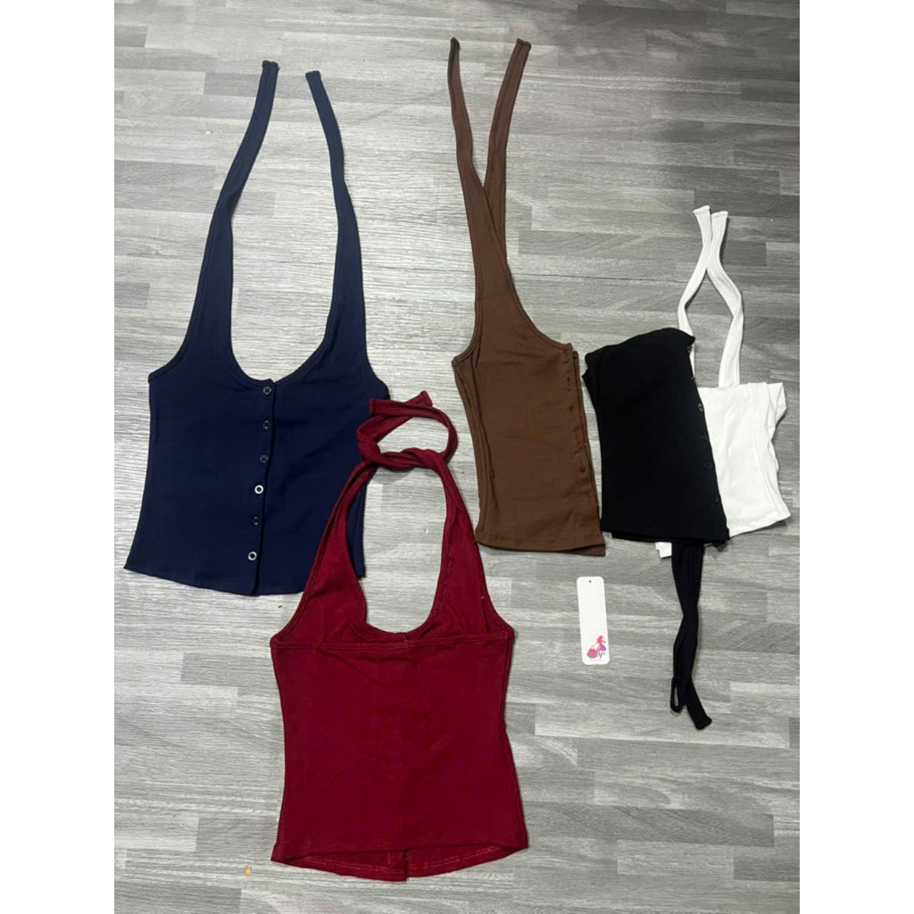 [XẢ KHO TẾT]Áo ba lỗ cột dây yếm sau hở lưng mùa hè không mút, áo kiểu nữ trơn basic cao cấp cài cúc ôm chiết HP33 | BigBuy360 - bigbuy360.vn