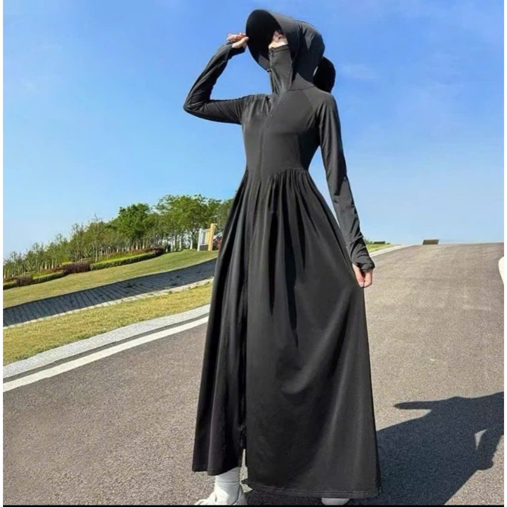 Áo Chống Nắng 2 LỚP Toàn Thân Nữ Dáng Váy thun lạnh chống tia cực tím UPF 50+ làm mát hiệu quả - TT Zun Shop