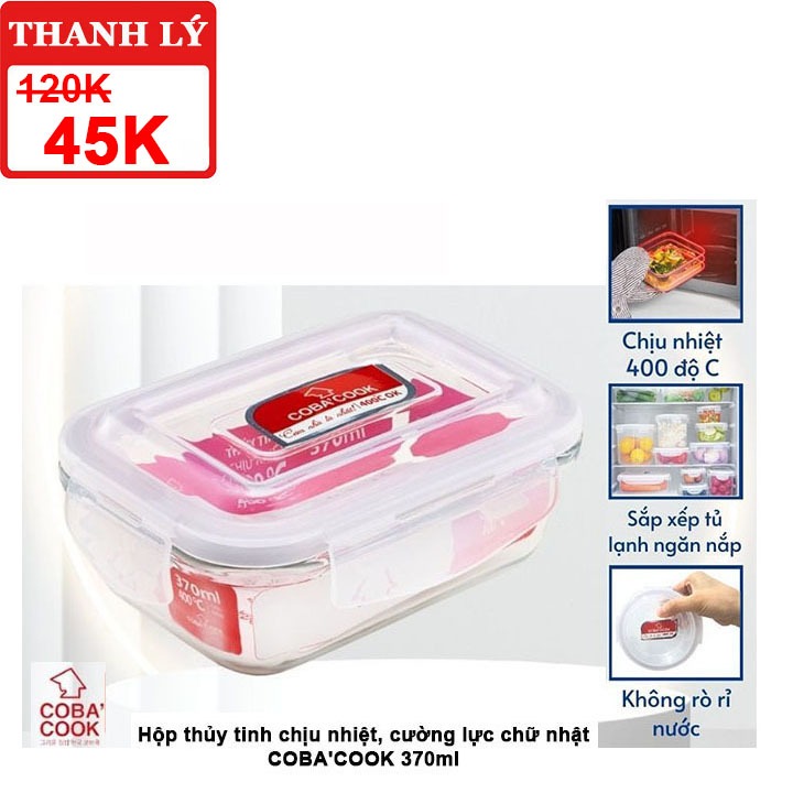 [THANH LÝ] Hộp thủy tinh chịu nhiệt COBA'COOK chữ nhật CBHL370 370ml