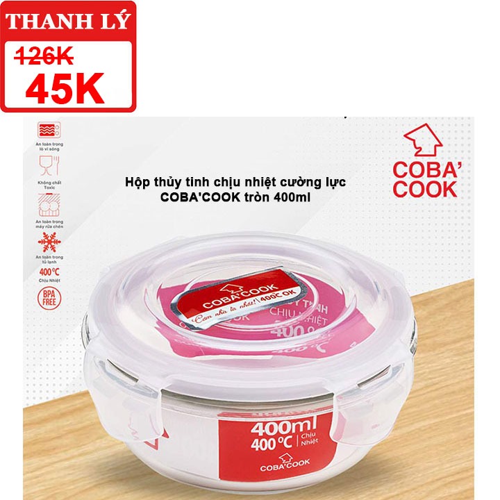 [CLEARANCE SALE] Hộp thủy tinh chịu nhiệt COBA'COOK tròn CBHR400 400ml